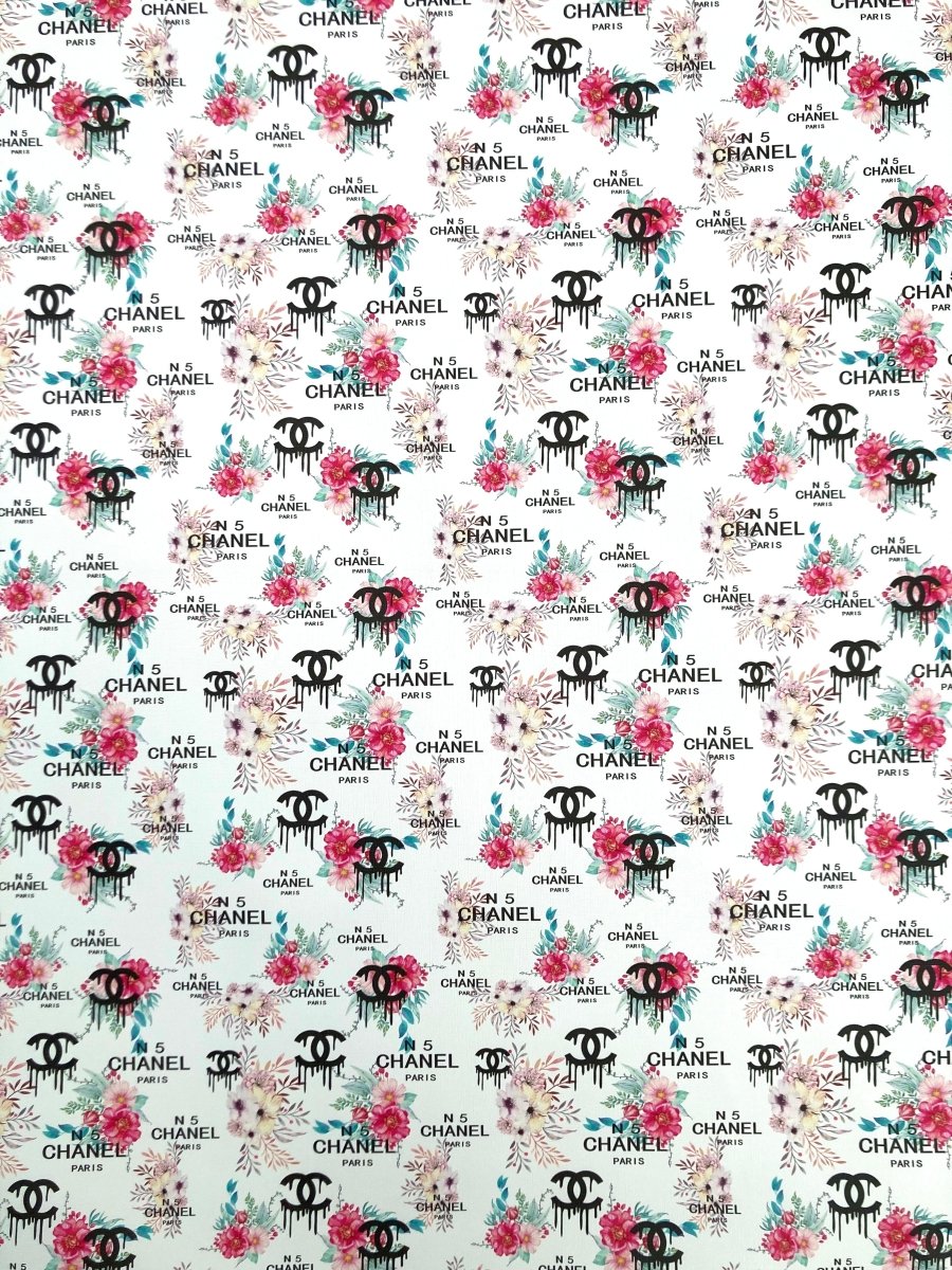 Chanel N5 Paris Custom Vinyl Leather Fabric Sold by Yard for DIY Sewing Upholstery - mingfabricstore