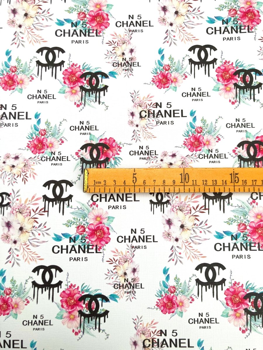 Chanel N5 Paris Custom Vinyl Leather Fabric Sold by Yard for DIY Sewing Upholstery - mingfabricstore
