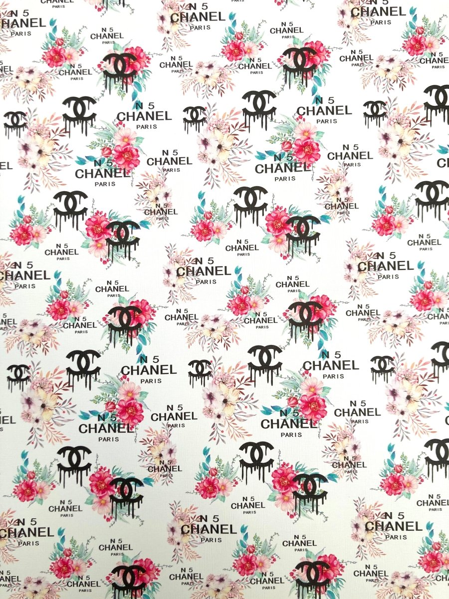 Chanel N5 Paris Custom Vinyl Leather Fabric Sold by Yard for DIY Sewing Upholstery - mingfabricstore