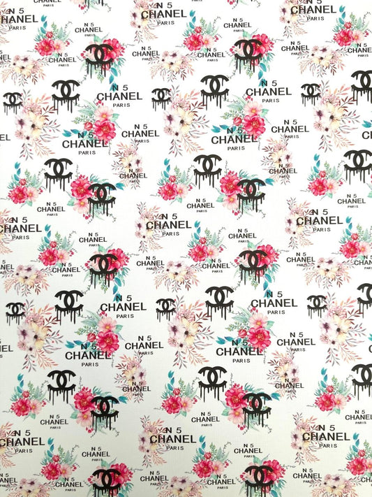 Chanel N5 Paris Custom Vinyl Leather Fabric Sold by Yard for DIY Sewing Upholstery - mingfabricstore