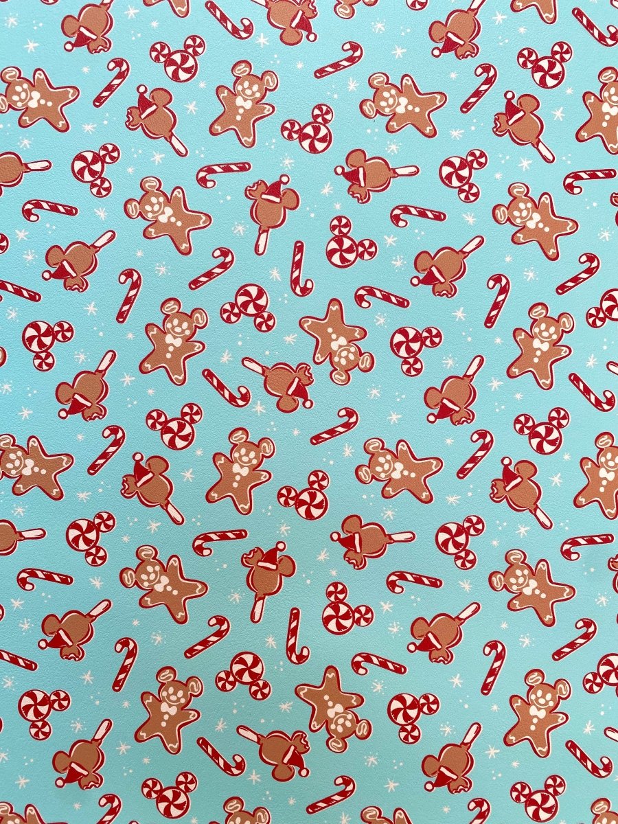 Christmas Gingerbread Man Cartoon Faux Leather Vinyl Fabric for Handmade Bag Making - mingfabricstore