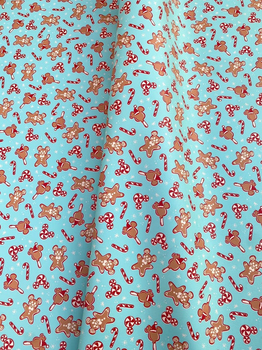 Christmas Gingerbread Man Cartoon Faux Leather Vinyl Fabric for Handmade Bag Making - mingfabricstore