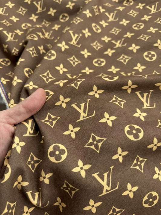 Classic Brown Louis Vuitton Suede Fabric Stretchy Velvet for Speaker Pod Cover DIY - mingfabricstore