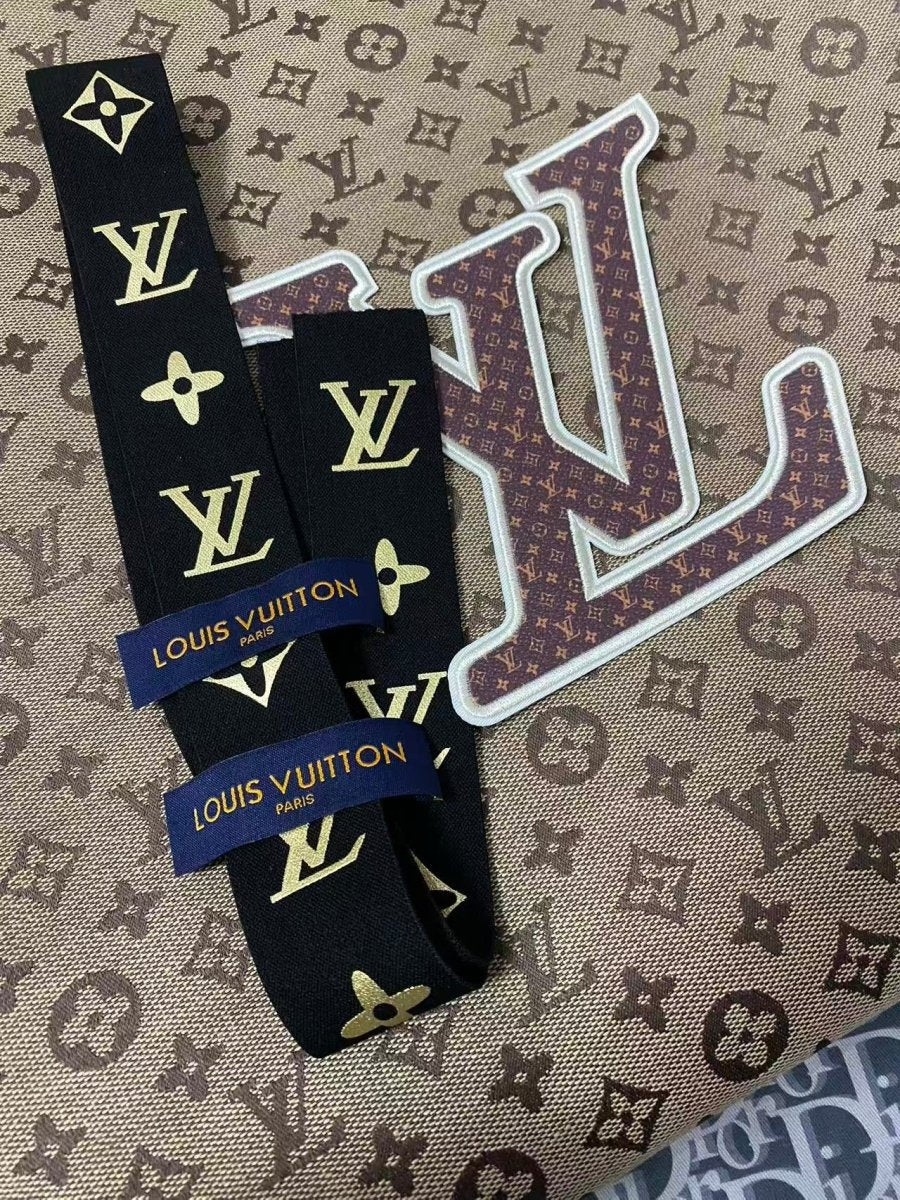 Classic Brown LV Jacquard Fabric Elastic Tags Bundle - mingfabricstore