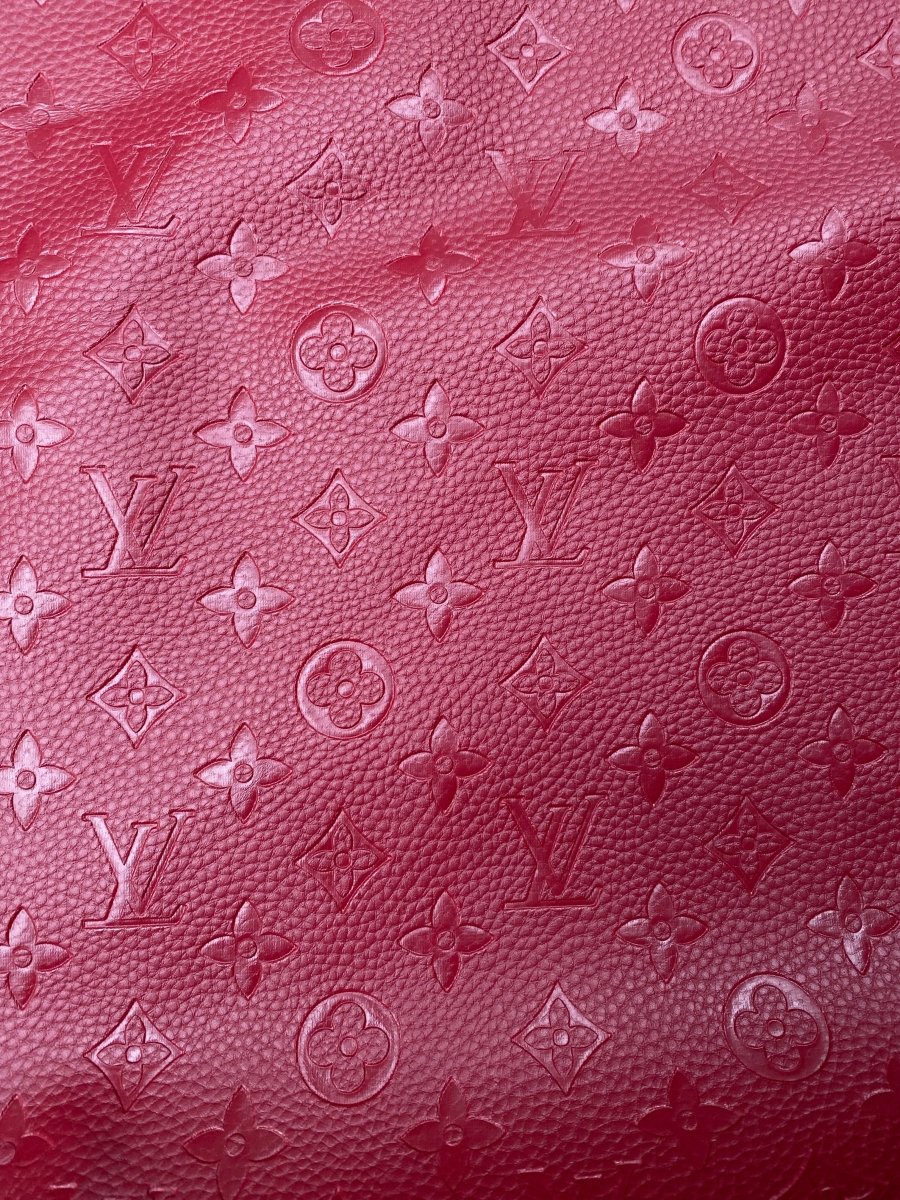 Classic Burgundy LV Embossed Leather Fabric for Upholstery DIY Custom Car Seat Sneakers Furniture Design - mingfabricstore