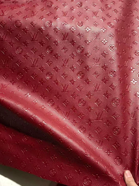 Classic Burgundy LV Embossed Leather Fabric for Upholstery DIY Custom Car Seat Sneakers Furniture Design - mingfabricstore