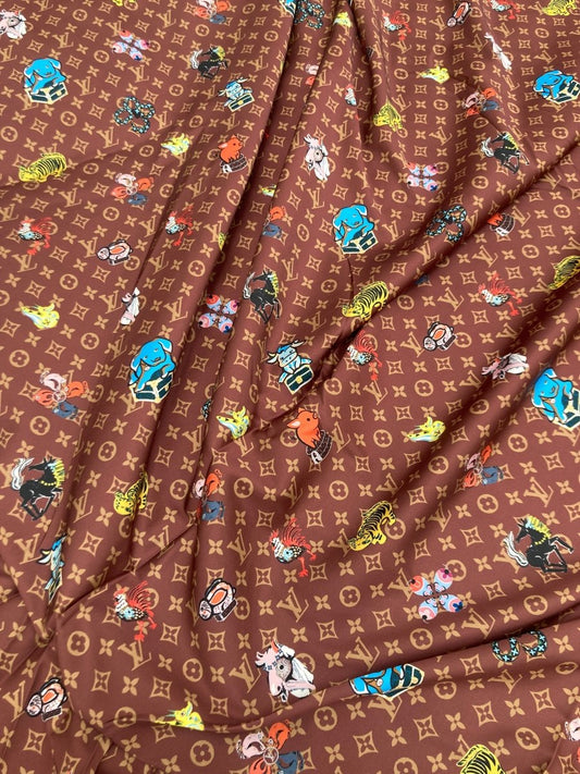 Classic LV Satin Fabric for Sewing Handmade DIY Bag Lining Pajama Fabric Sold by Yard - mingfabricstore