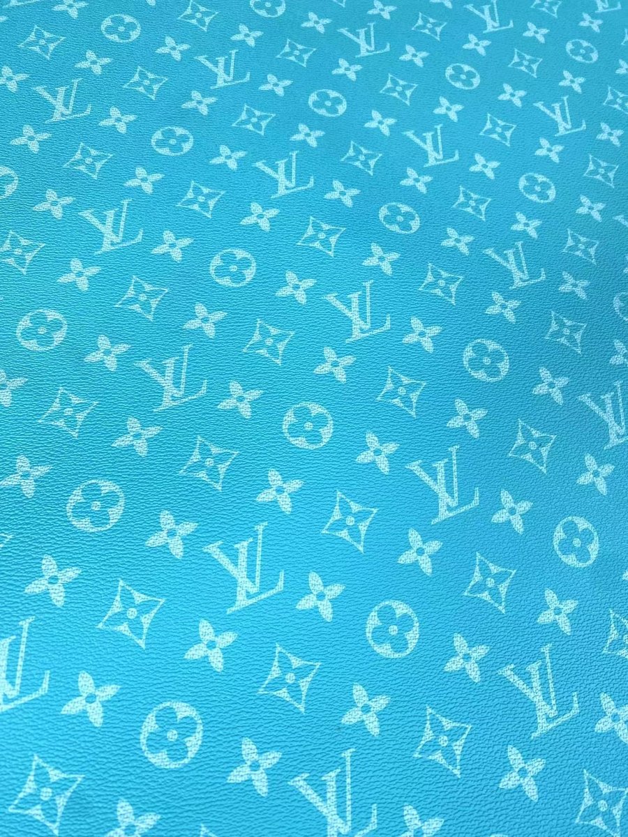 Clean Blue LV Vinyl Custom Fabric for Sneakers Handmade DIY Sewing Upholstery - mingfabricstore