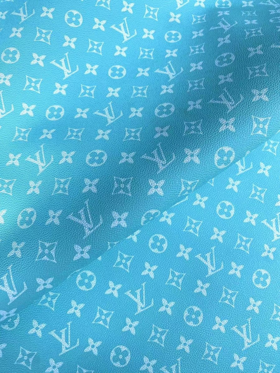 Clean Blue LV Vinyl Custom Fabric for Sneakers Handmade DIY Sewing Upholstery - mingfabricstore