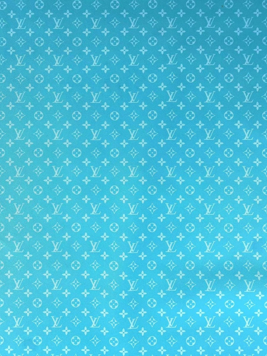 Clean Blue LV Vinyl Custom Fabric for Sneakers Handmade DIY Sewing Upholstery - mingfabricstore