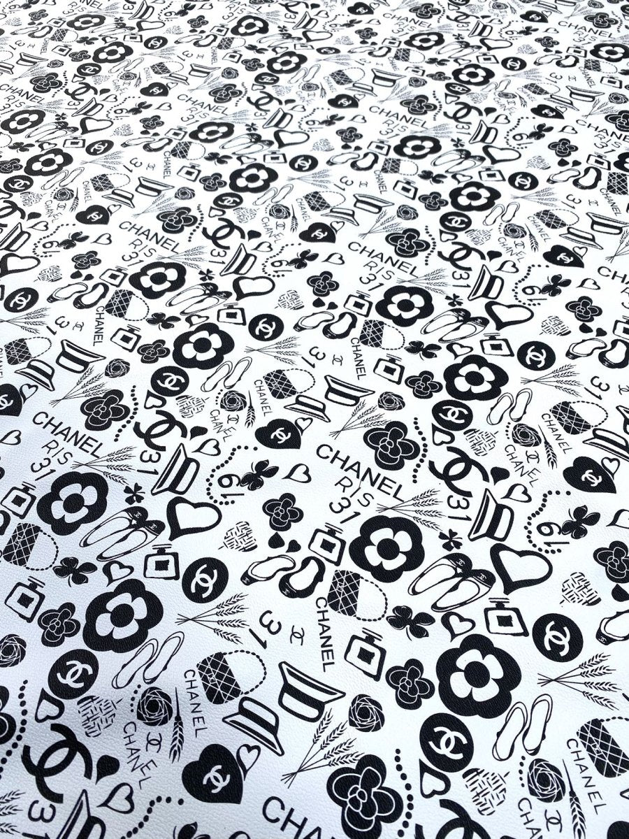 Coco Chanel Designer Leather Handmade Fabric for DIY Crafts Sneaker Upholstery - mingfabricstore