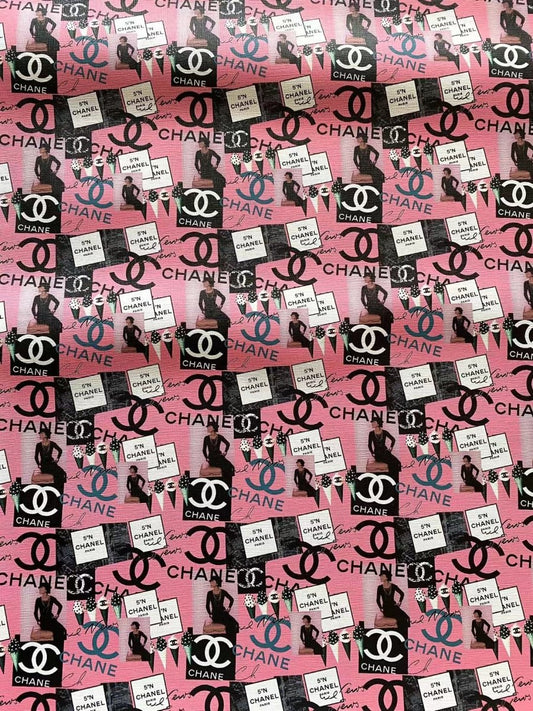 Coco Chanel Printing Faux Leather mingfabricstore for DIY Sewing - mingfabricstore
