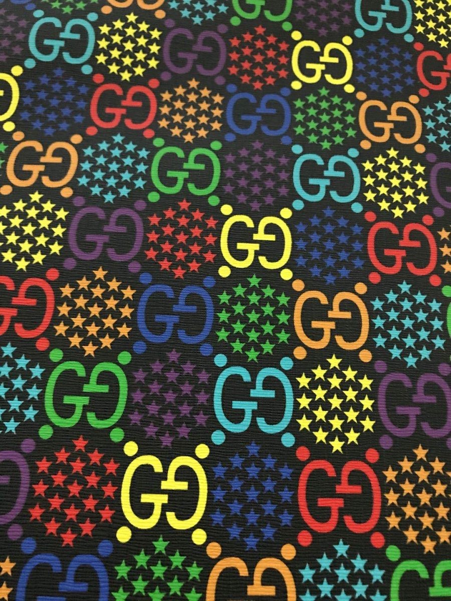 Colorful Black Gucci Spark Letter Leather Fabric for Shoe Custom Bag - mingfabricstore