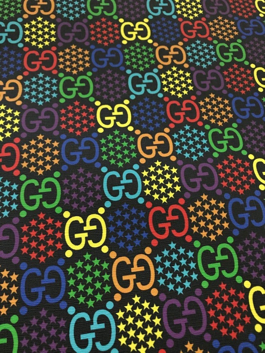Colorful Black Gucci Spark Letter Leather Fabric for Shoe Custom Bag - mingfabricstore