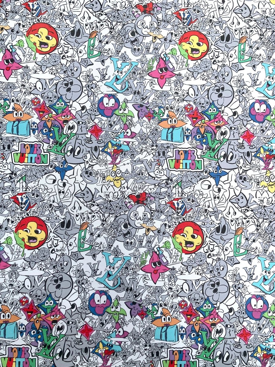 Colorful Cartoon Monogram LV Designer Custom Leather for Handmade Sewing - mingfabricstore