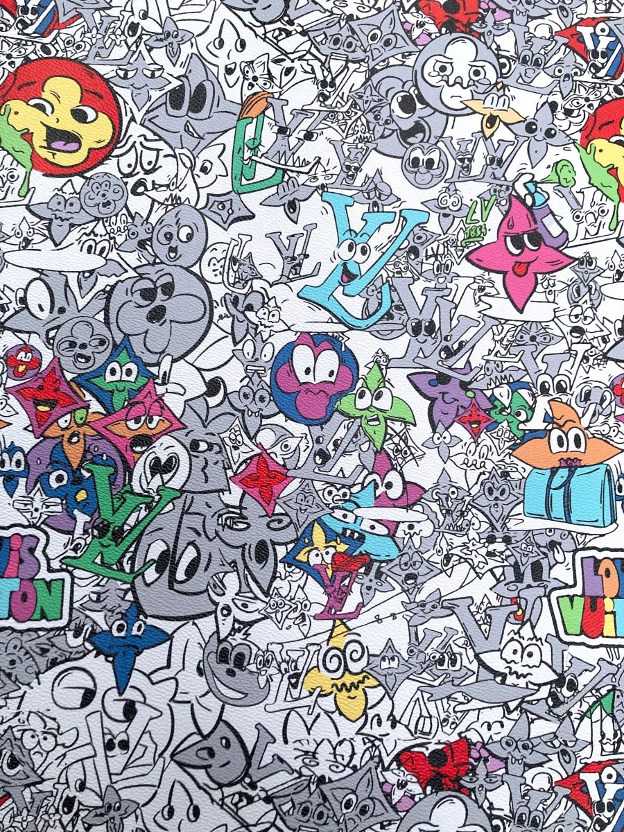 Colorful Cartoon Monogram LV Designer Custom Leather for Handmade Sewing - mingfabricstore