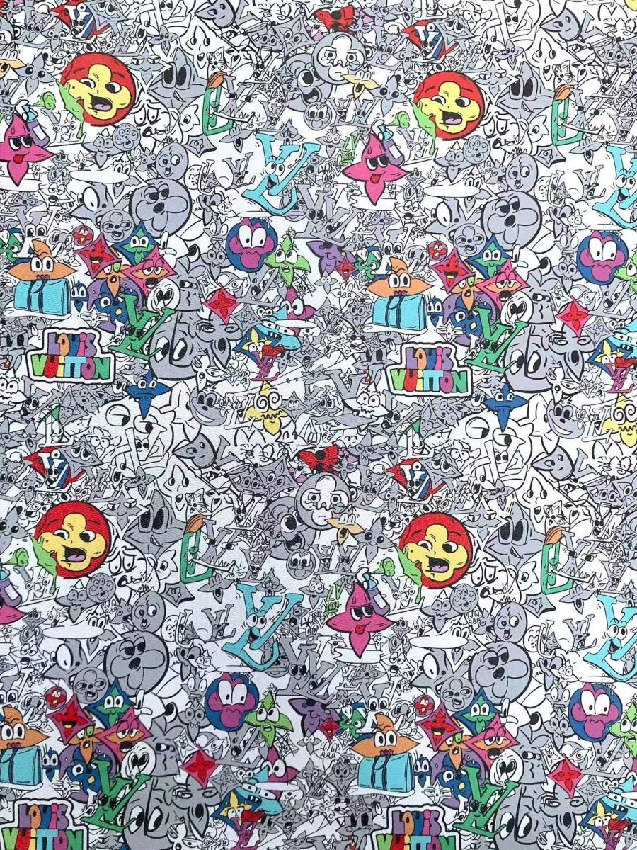 Colorful Cartoon Monogram LV Designer Custom Leather for Handmade Sewing - mingfabricstore