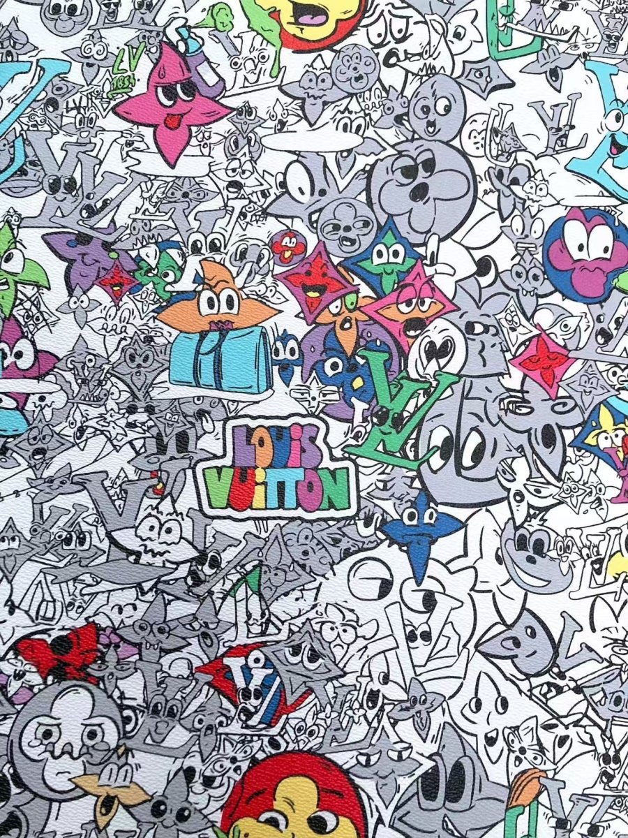 Colorful Cartoon Monogram LV Designer Custom Leather for Handmade Sewing - mingfabricstore