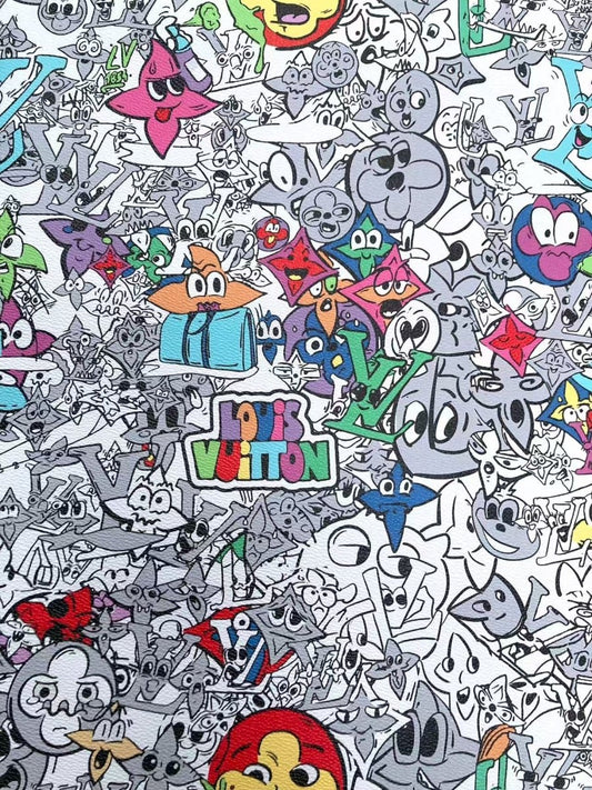Colorful Cartoon Monogram LV Designer Custom Leather for Handmade Sewing - mingfabricstore