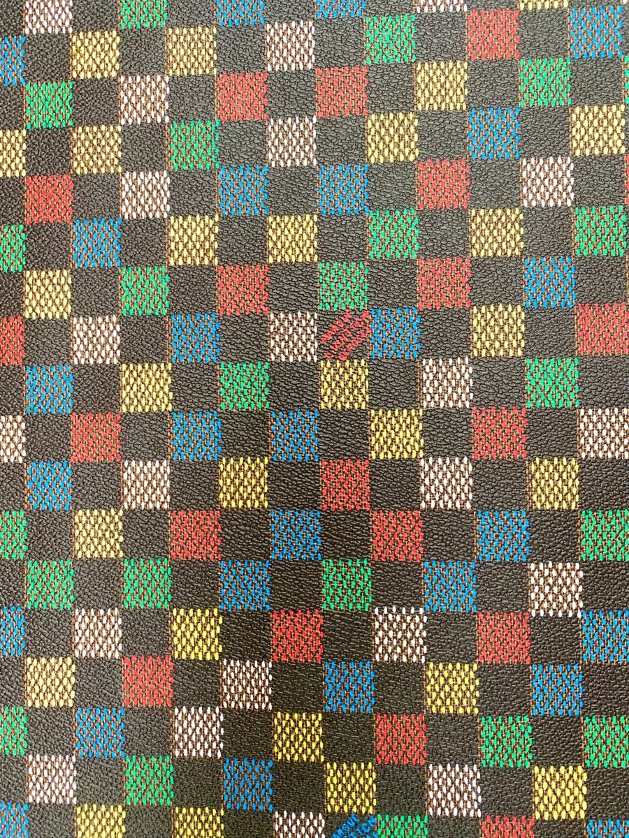 Colorful Damier Check Louis Vuitton Vinyl Fabric for Handmade DIY Creations Bag Custom - mingfabricstore
