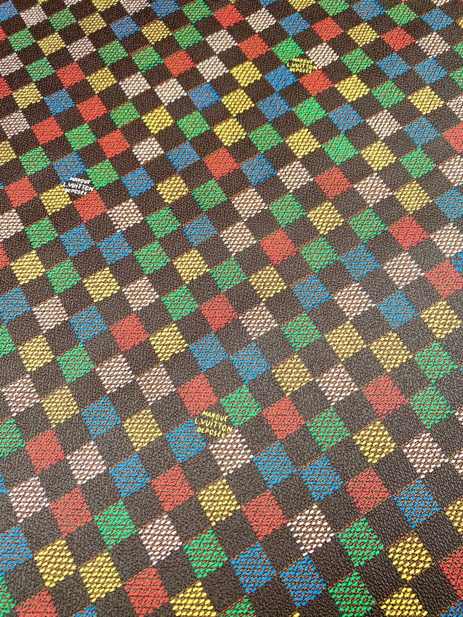 Colorful Damier Check Louis Vuitton Vinyl Fabric for Handmade DIY Creations Bag Custom - mingfabricstore