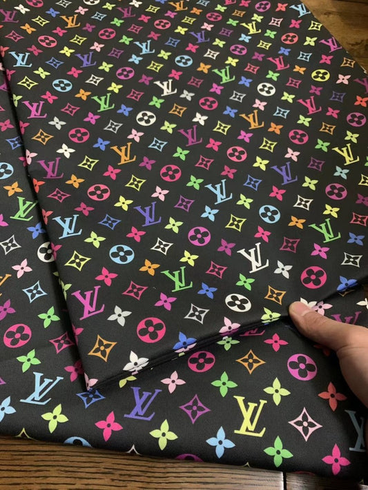 Colorful Rainbow LV Cotton Fabric Sold by Yard for Custom Sneakers Handmade Sewing - mingfabricstore