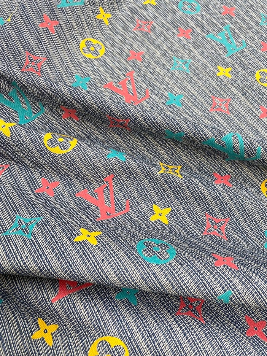 Colorful rainbow LV Texture Denim Fabric for Handmade DIY Crafts Jackets - mingfabricstore