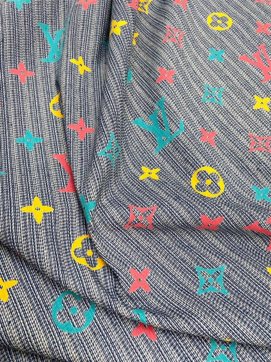 Colorful rainbow LV Texture Denim Fabric for Handmade DIY Crafts Jackets - mingfabricstore