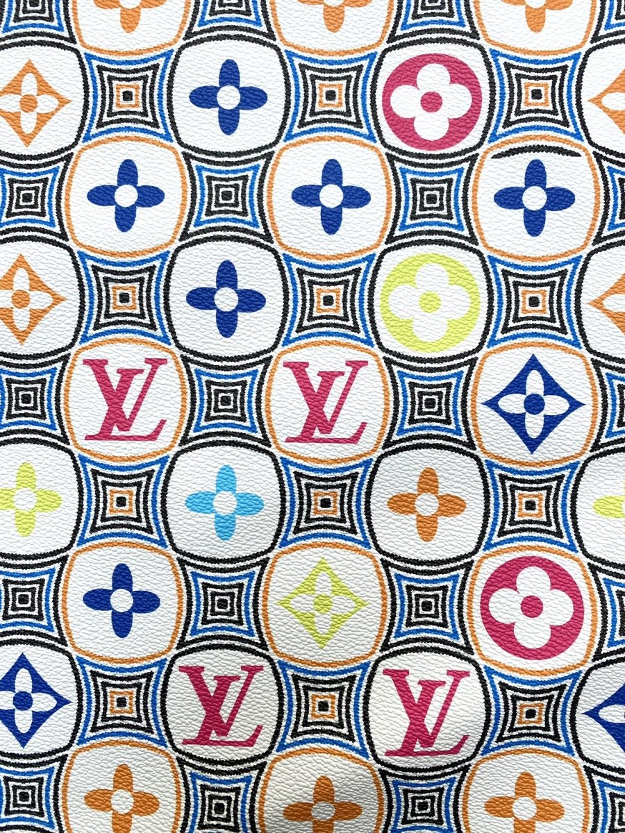 Colorful Square LV Louis Vuitton Leather Fabric Handmade DIY Vinyl Roll for Sneakers Upholstery - mingfabricstore