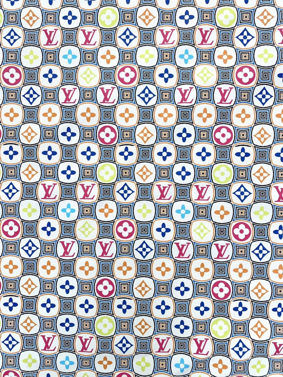 Colorful Square LV Louis Vuitton Leather Fabric Handmade DIY Vinyl Roll for Sneakers Upholstery - mingfabricstore