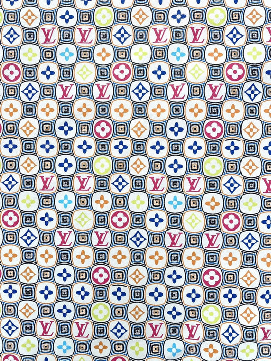 Colorful Square LV Louis Vuitton Leather Fabric Handmade DIY Vinyl Roll for Sneakers Upholstery - mingfabricstore
