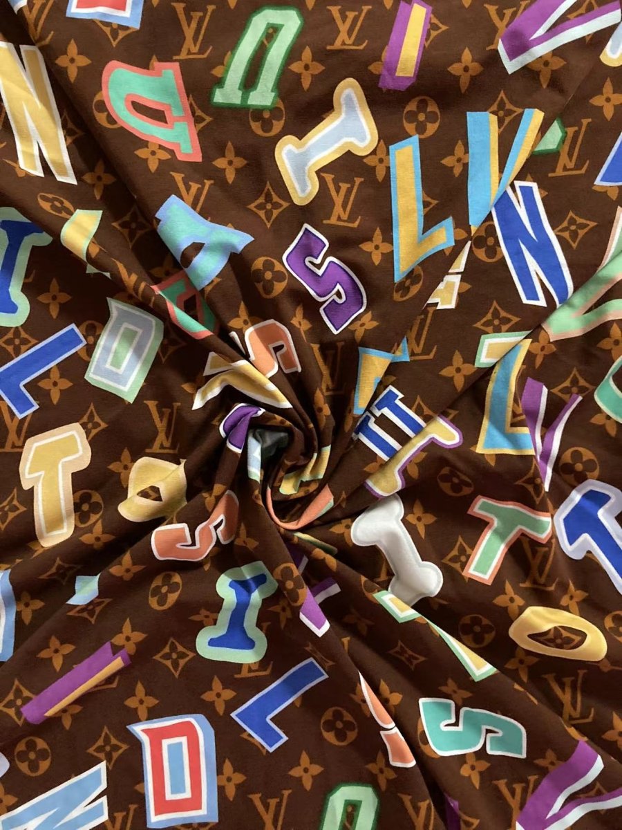 Cotton Stretchy LV Letter Printing Fabric for Summer Wear T-Shirt - mingfabricstore