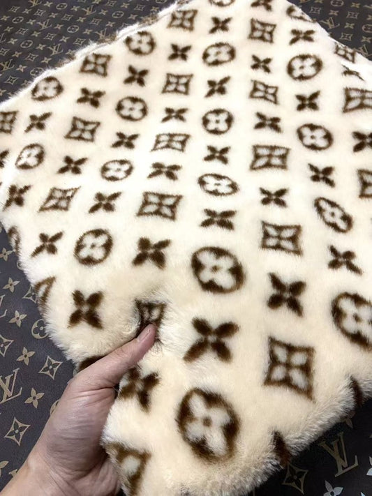 Cozy Warm Cream Louis Vuitton Fur Plush Fabric - mingfabricstore