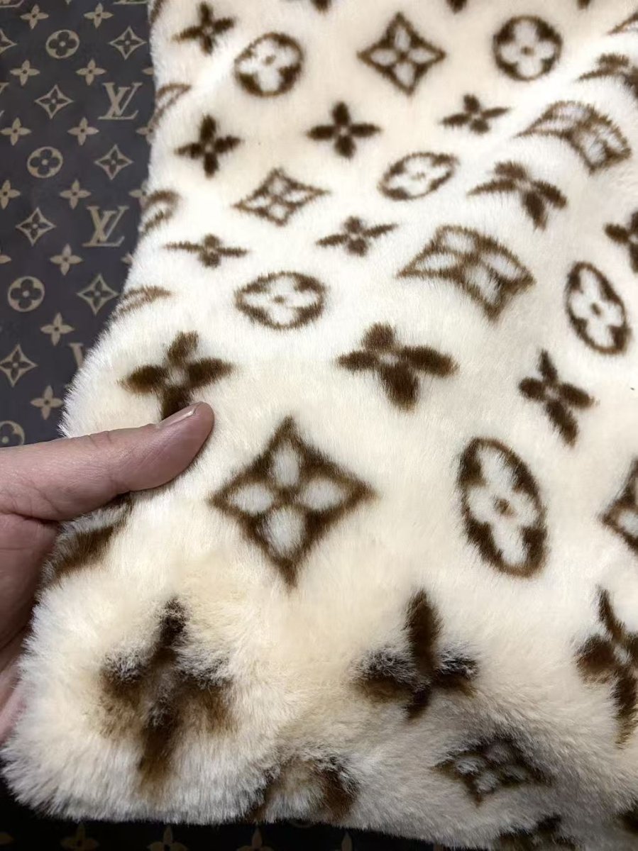 Cozy Warm Cream Louis Vuitton Fur Plush Fabric - mingfabricstore
