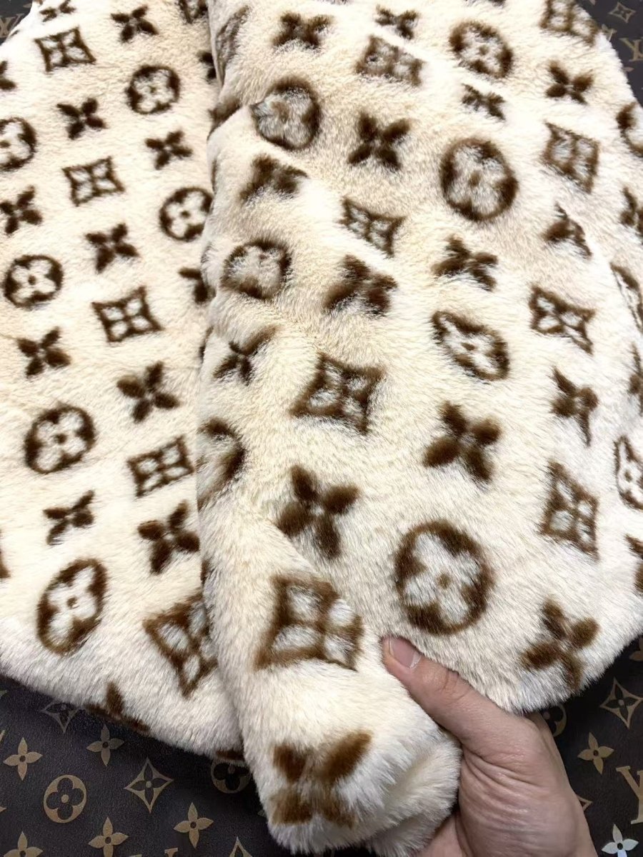 Cozy Warm Cream Louis Vuitton Fur Plush Fabric - mingfabricstore