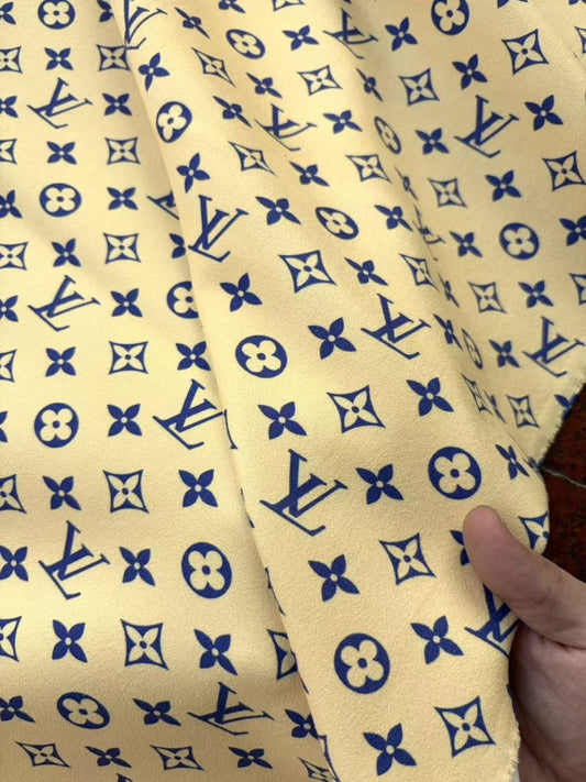 Cream Blue Louis Vuitton Suede Car Upholstery Wrap Fabric - mingfabricstore
