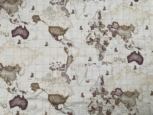 Cream Color World Map Soft Leather for Bag Sofa Furniture Custom - mingfabricstore