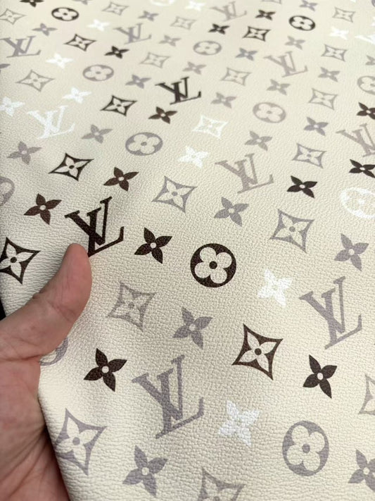 Cream LV Monogram DIY Leather for Crafts Helmet Custom - mingfabricstore