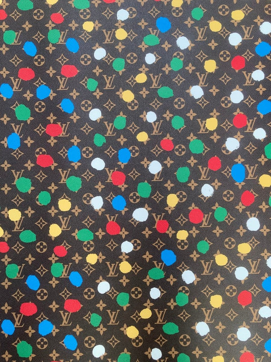 Custom Designer Leather LV Colorful Dots for Bag Sneakers - mingfabricstore