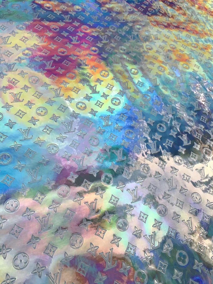 Custom Designer LV Silver Embossed Hologram Vinyl Leather Fabric for DIY Crafts Upholstery - mingfabricstore