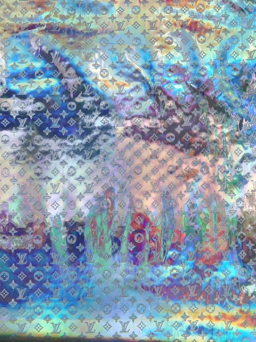 Custom Designer LV Silver Embossed Hologram Vinyl Leather Fabric for DIY Crafts Upholstery - mingfabricstore