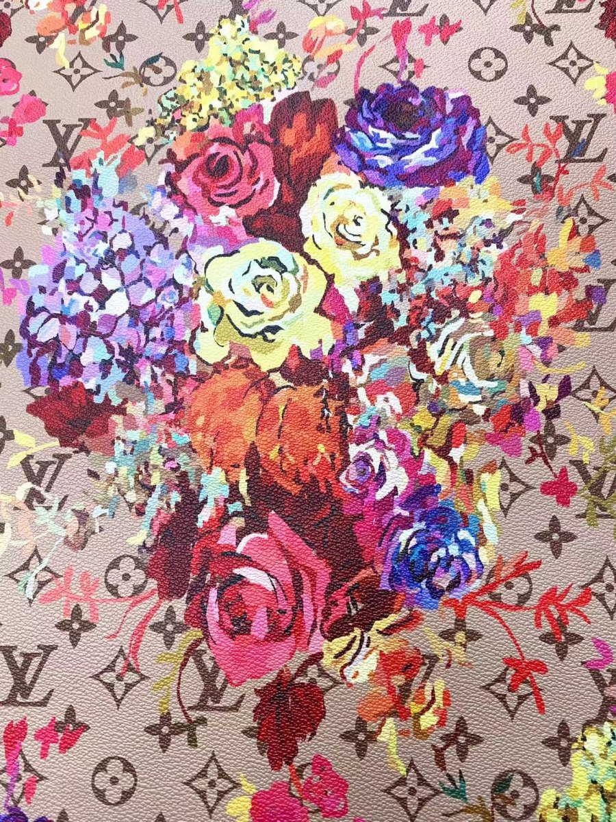 Custom Designer LV Vinly Floral Pattern for DIY Sewing Handmade Upholstery Custom Sneakers - mingfabricstore