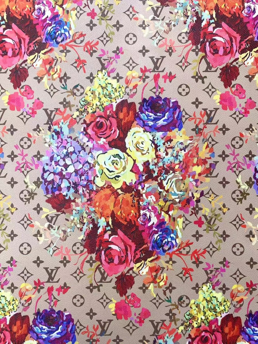 Custom Designer LV Vinly Floral Pattern for DIY Sewing Handmade Upholstery Custom Sneakers - mingfabricstore