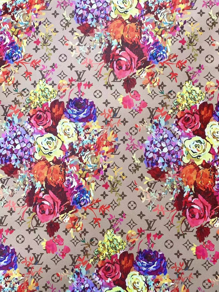 Custom Designer LV Vinly Floral Pattern for DIY Sewing Handmade Upholstery Custom Sneakers - mingfabricstore