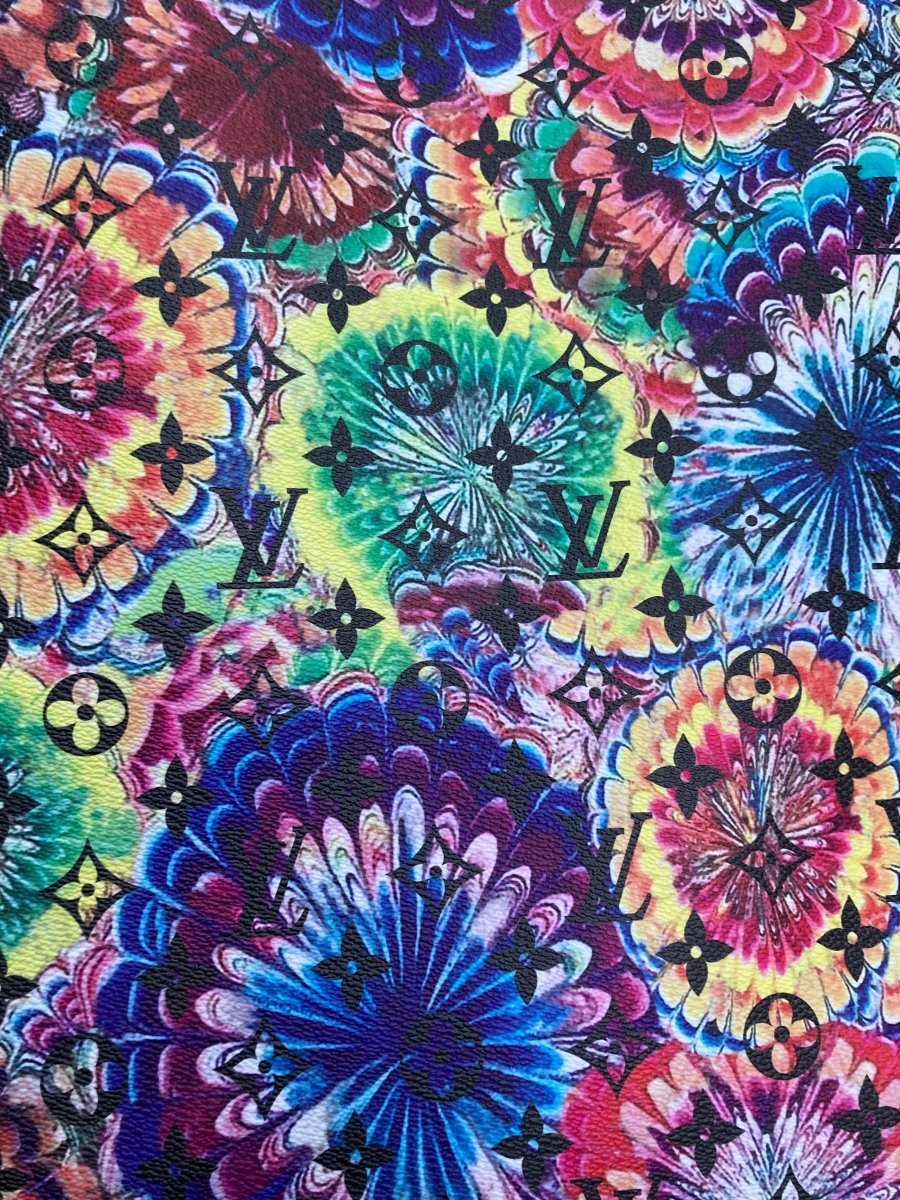 Custom Designer Sewing Diy Leather Colorful Floral LV - mingfabricstore