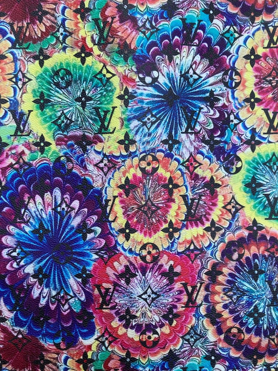 Custom Designer Sewing Diy Leather Colorful Floral LV - mingfabricstore
