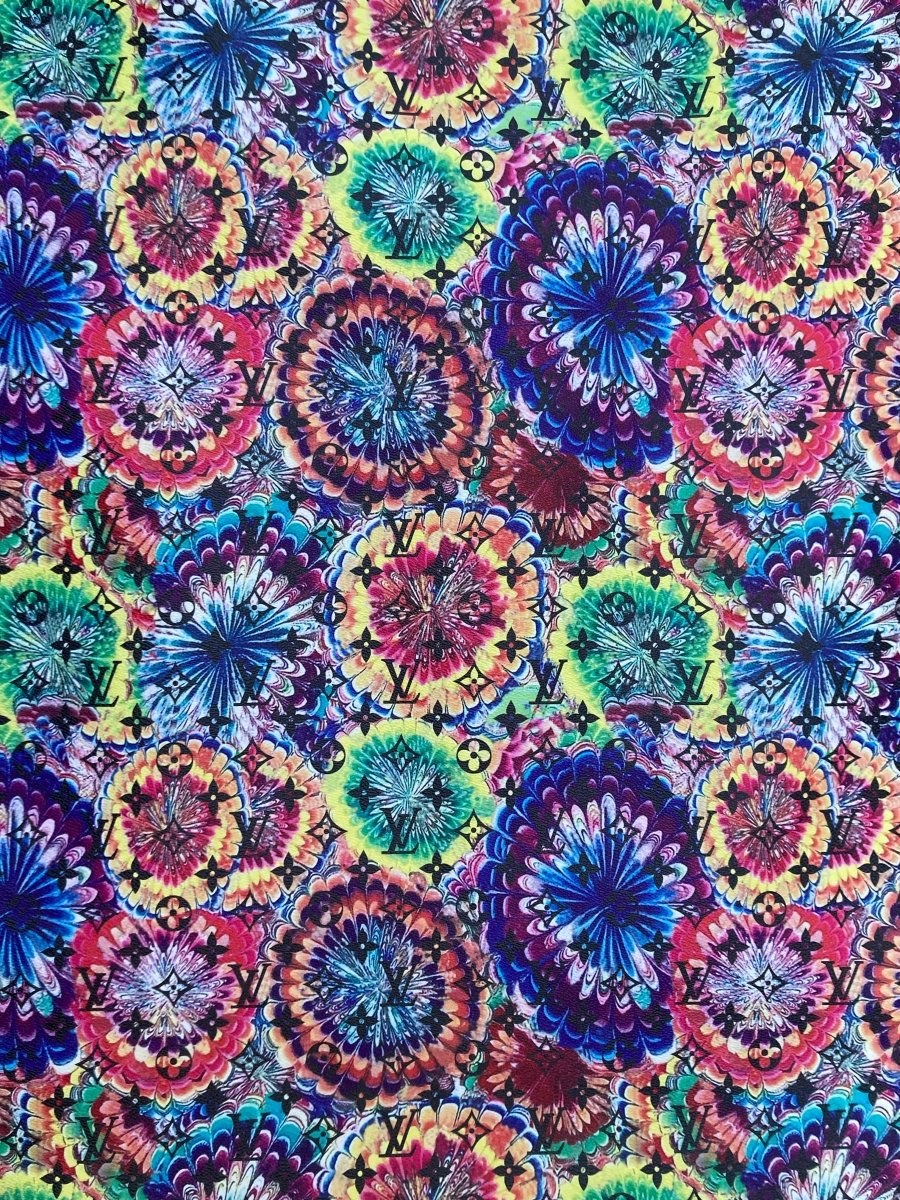 Custom Designer Sewing Diy Leather Colorful Floral LV - mingfabricstore