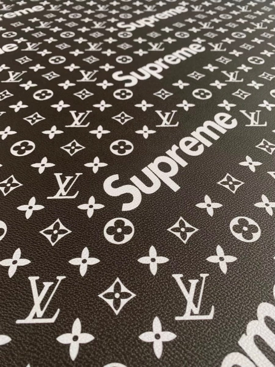 Custom Handcraft Black White Supreme LV Vinyl Leather for Sneakers Upholstery - mingfabricstore