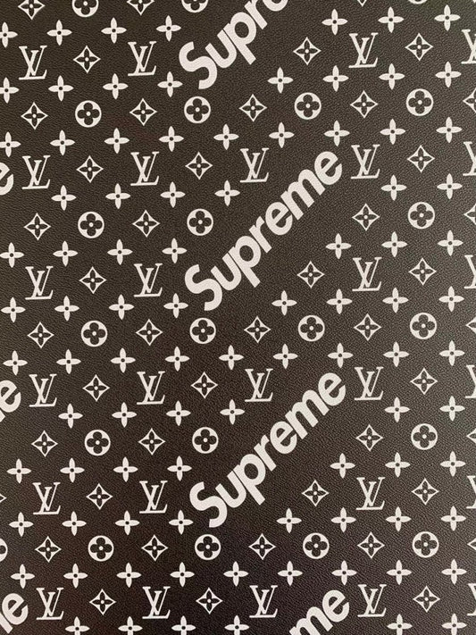 Custom Handcraft Black White Supreme LV Vinyl Leather for Sneakers Upholstery - mingfabricstore