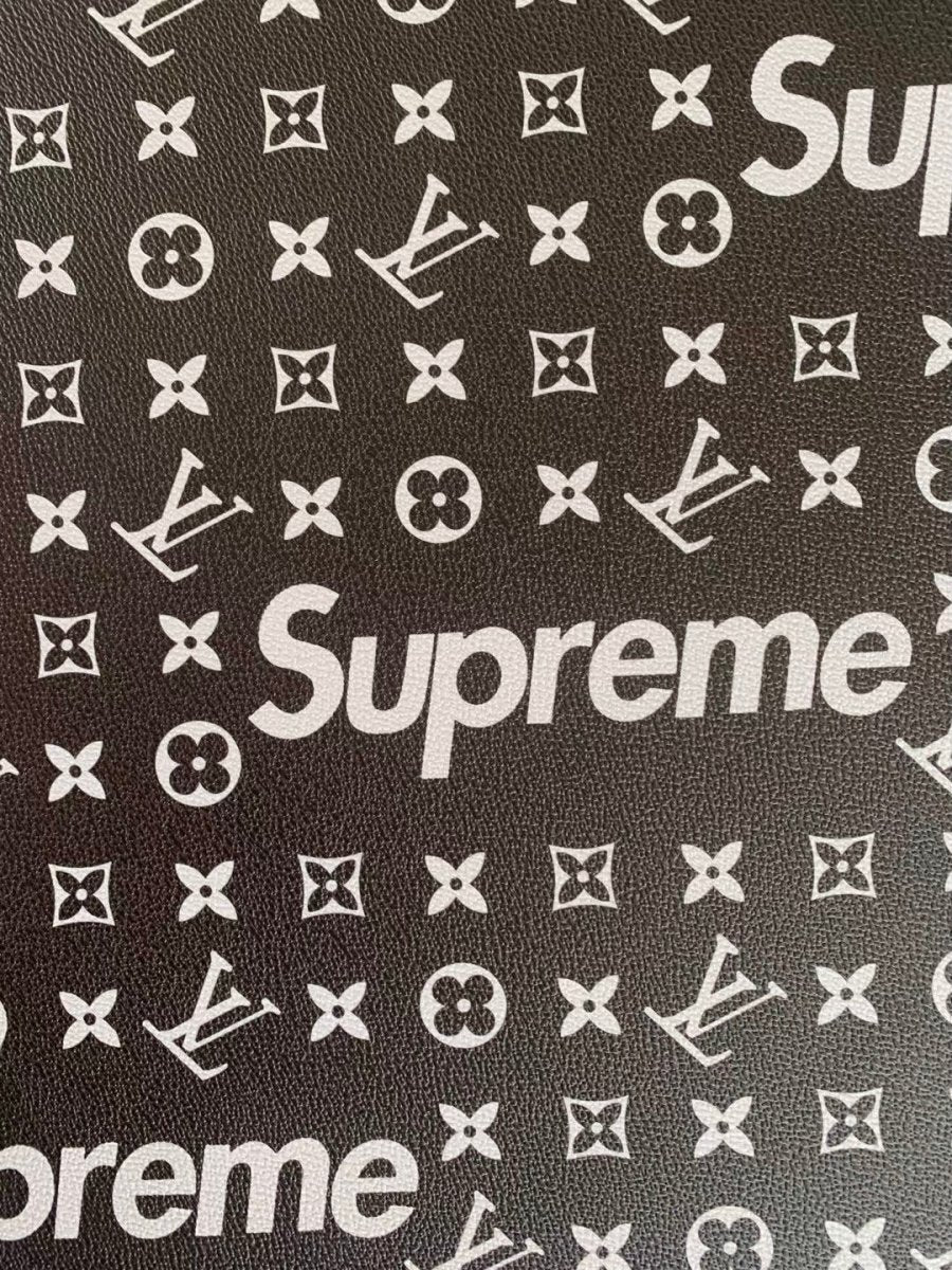 Custom Handcraft Black White Supreme LV Vinyl Leather for Sneakers Upholstery - mingfabricstore